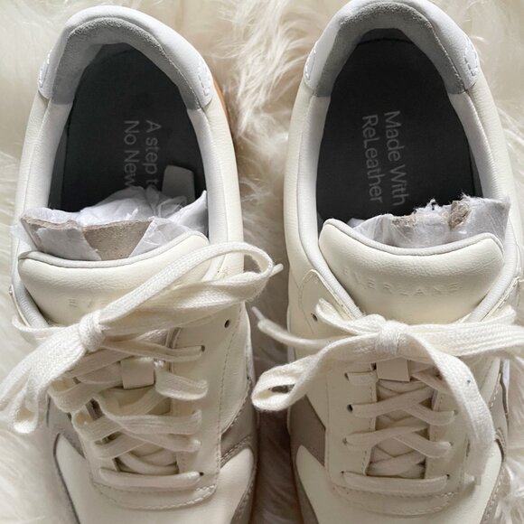 NEW Everlane White Cream Gray Releather Recycled Leather Court Sneakers - Picture 3 of 9